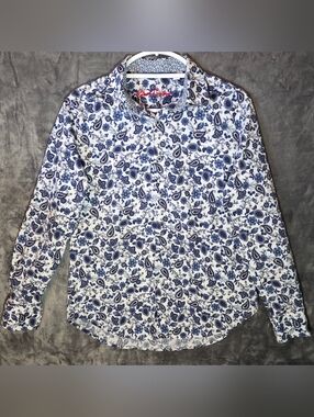 Robert Graham White Shirt with Navy Blue Floral Paisley Print